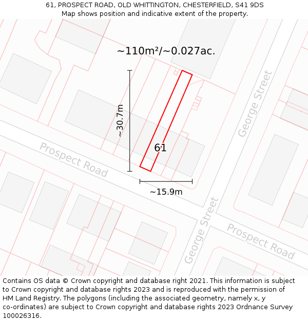 61, PROSPECT ROAD, OLD WHITTINGTON, CHESTERFIELD, S41 9DS: Plot and title map