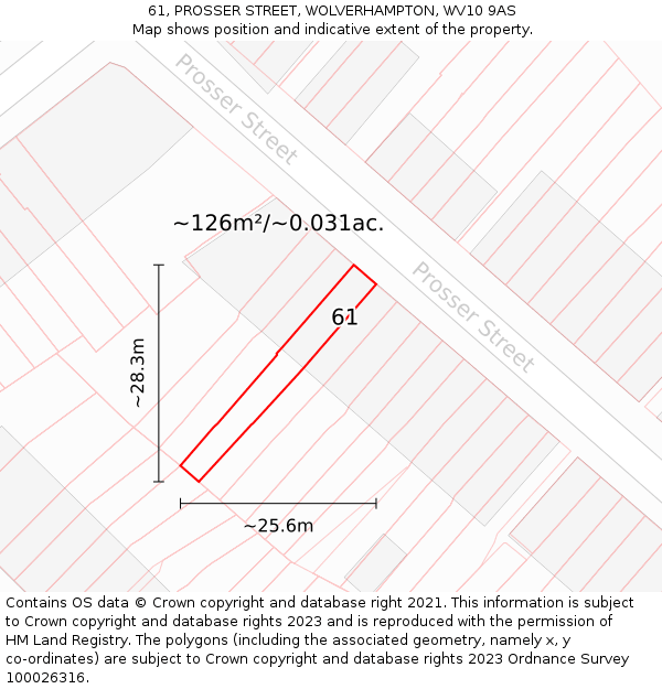 61, PROSSER STREET, WOLVERHAMPTON, WV10 9AS: Plot and title map