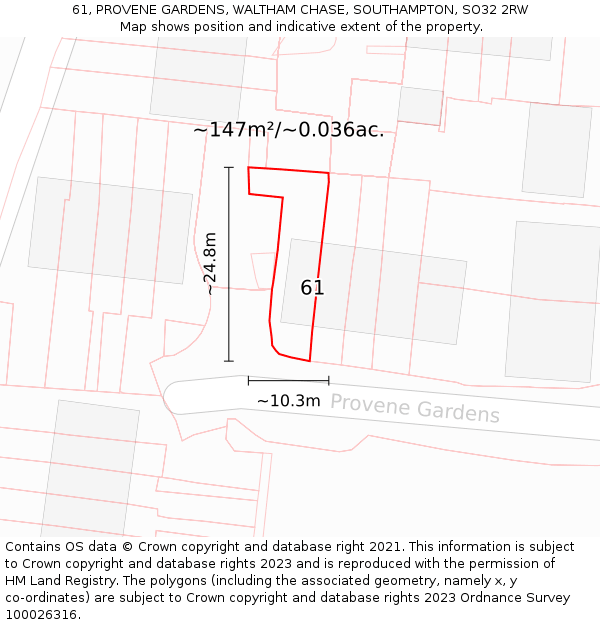61, PROVENE GARDENS, WALTHAM CHASE, SOUTHAMPTON, SO32 2RW: Plot and title map