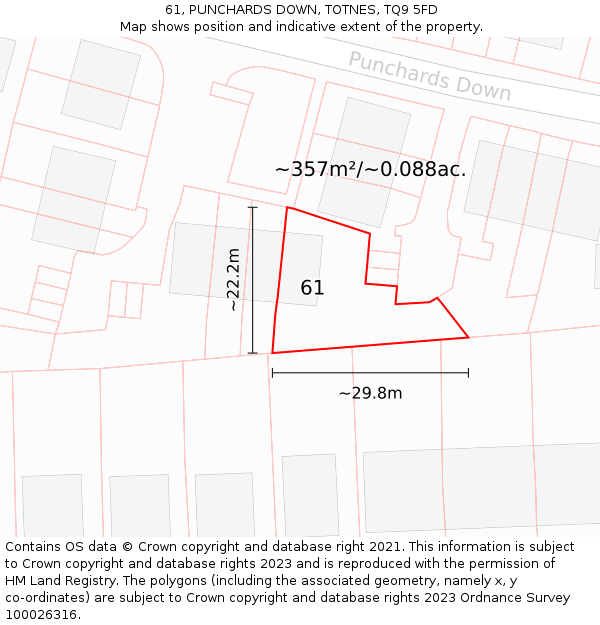 61, PUNCHARDS DOWN, TOTNES, TQ9 5FD: Plot and title map