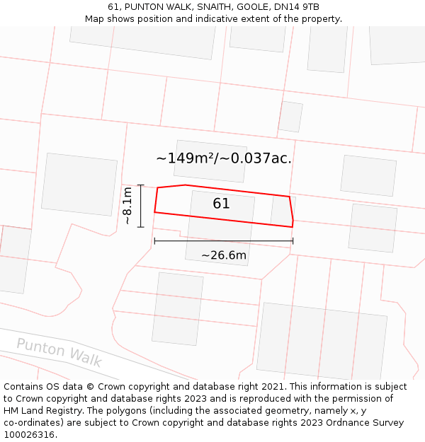 61, PUNTON WALK, SNAITH, GOOLE, DN14 9TB: Plot and title map