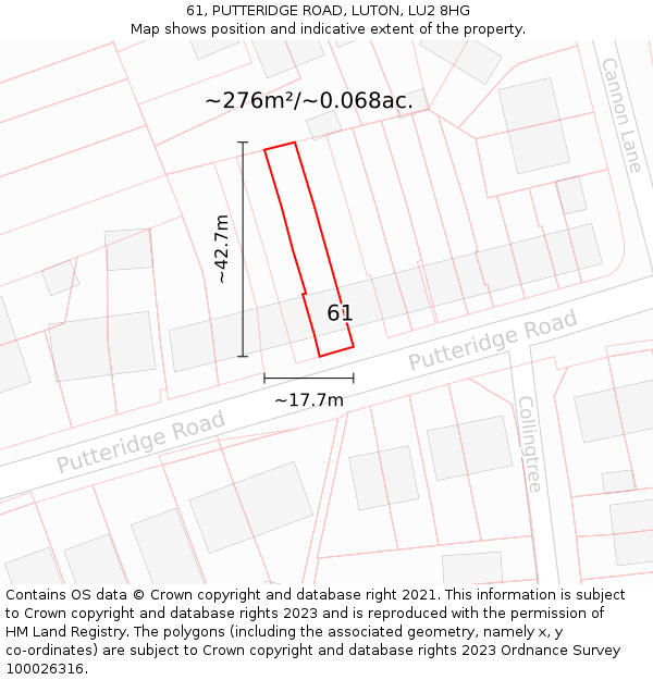 61, PUTTERIDGE ROAD, LUTON, LU2 8HG: Plot and title map