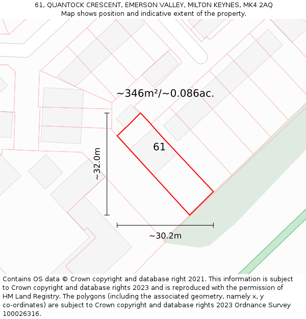 61, QUANTOCK CRESCENT, EMERSON VALLEY, MILTON KEYNES, MK4 2AQ: Plot and title map