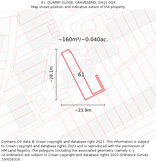 61, QUARRY CLOSE, GRAVESEND, DA11 0GA: Plot and title map