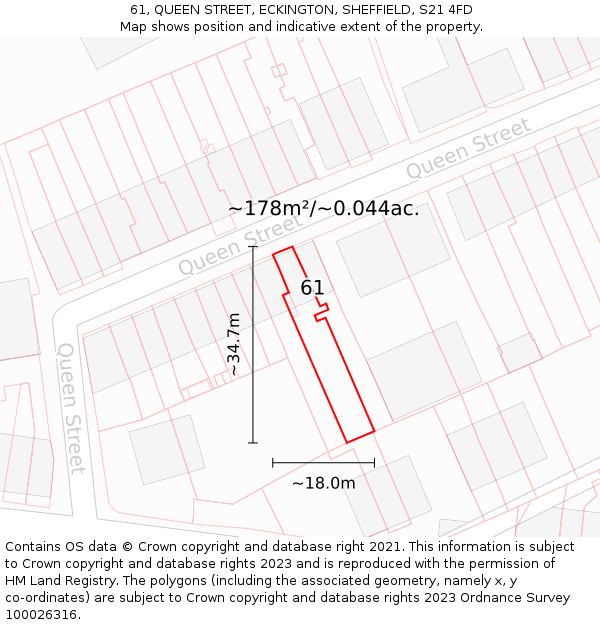 61, QUEEN STREET, ECKINGTON, SHEFFIELD, S21 4FD: Plot and title map