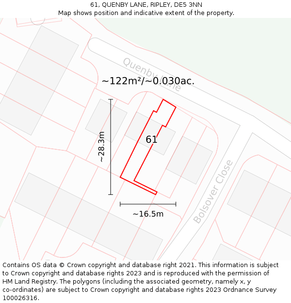 61, QUENBY LANE, RIPLEY, DE5 3NN: Plot and title map