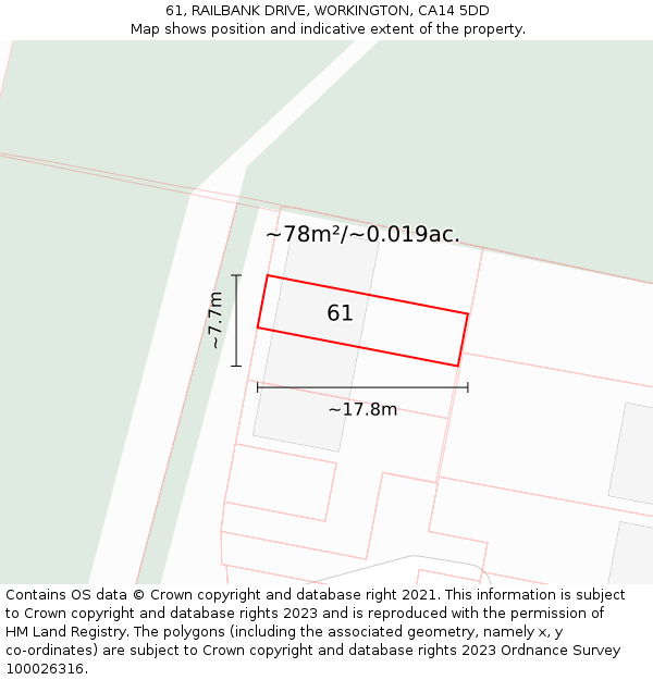 61, RAILBANK DRIVE, WORKINGTON, CA14 5DD: Plot and title map