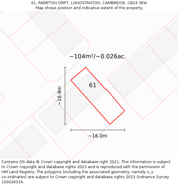61, RAMPTON DRIFT, LONGSTANTON, CAMBRIDGE, CB24 3EW: Plot and title map