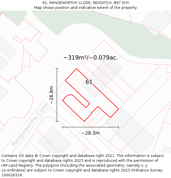 61, RANGEWORTHY CLOSE, REDDITCH, B97 5HY: Plot and title map