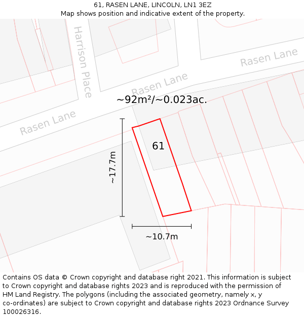 61, RASEN LANE, LINCOLN, LN1 3EZ: Plot and title map