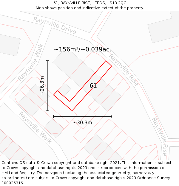 61, RAYNVILLE RISE, LEEDS, LS13 2QG: Plot and title map
