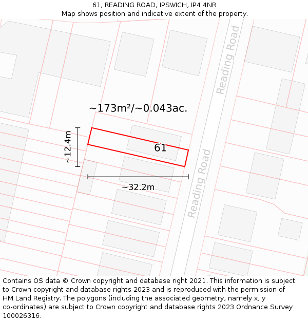 61, READING ROAD, IPSWICH, IP4 4NR: Plot and title map