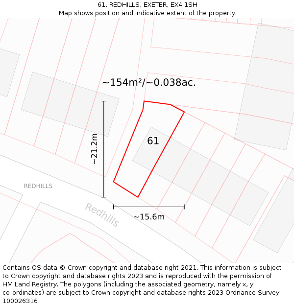 61, REDHILLS, EXETER, EX4 1SH: Plot and title map