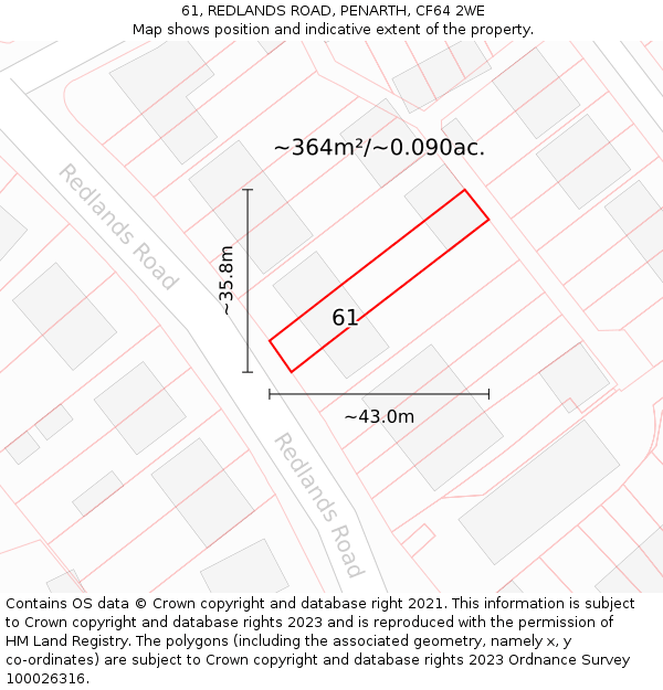 61, REDLANDS ROAD, PENARTH, CF64 2WE: Plot and title map