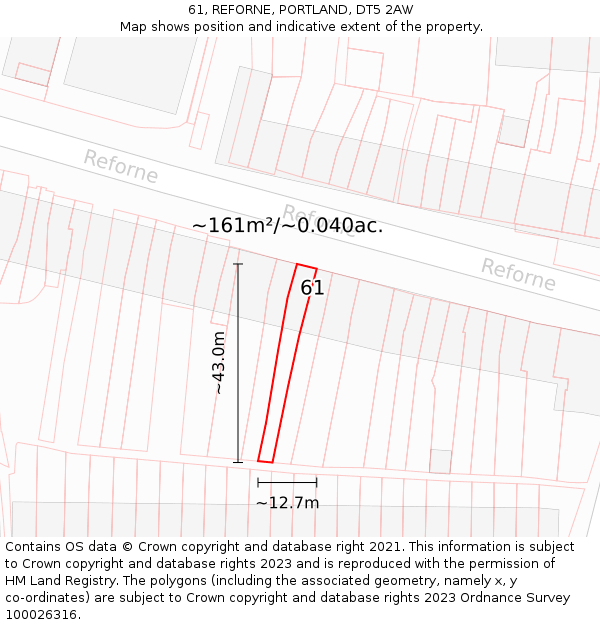 61, REFORNE, PORTLAND, DT5 2AW: Plot and title map