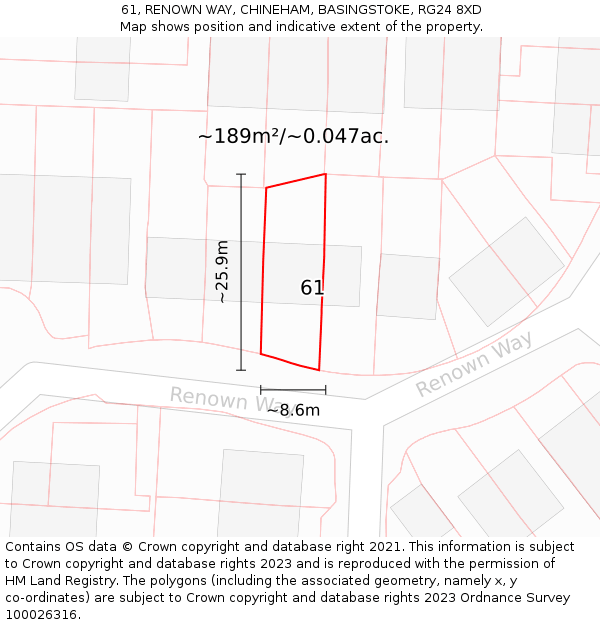 61, RENOWN WAY, CHINEHAM, BASINGSTOKE, RG24 8XD: Plot and title map