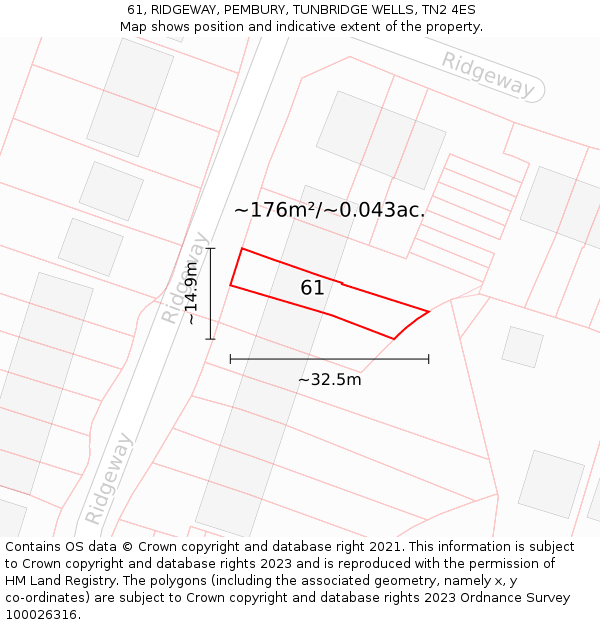 61, RIDGEWAY, PEMBURY, TUNBRIDGE WELLS, TN2 4ES: Plot and title map