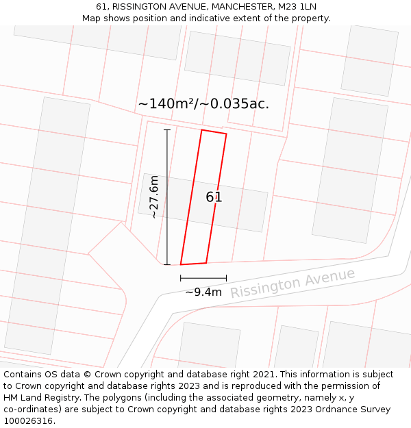 61, RISSINGTON AVENUE, MANCHESTER, M23 1LN: Plot and title map