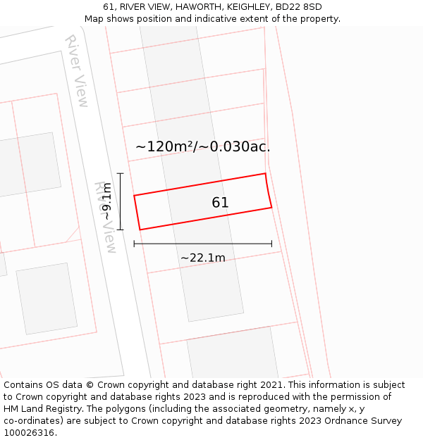 61, RIVER VIEW, HAWORTH, KEIGHLEY, BD22 8SD: Plot and title map