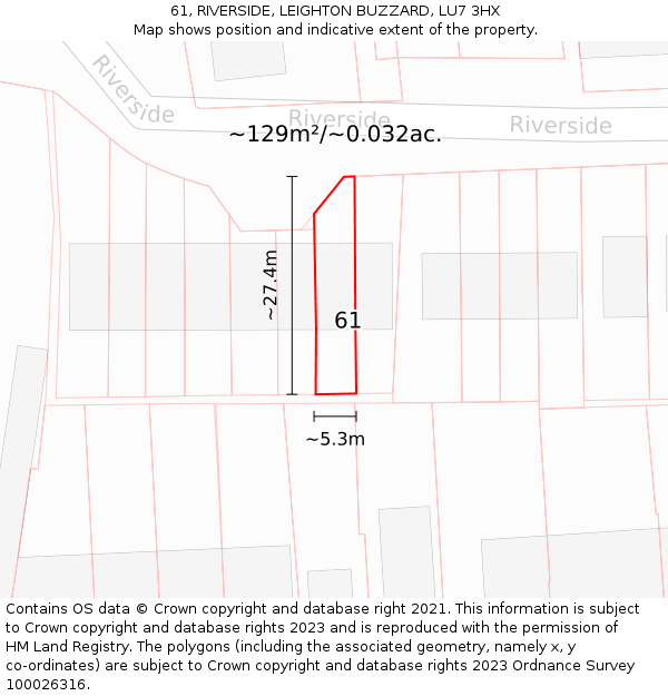 61, RIVERSIDE, LEIGHTON BUZZARD, LU7 3HX: Plot and title map