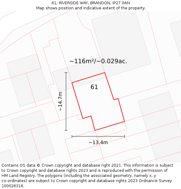 61, RIVERSIDE WAY, BRANDON, IP27 0AN: Plot and title map