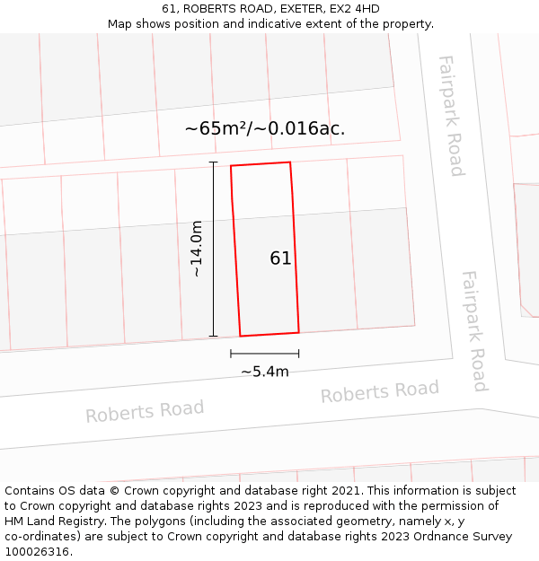 61, ROBERTS ROAD, EXETER, EX2 4HD: Plot and title map
