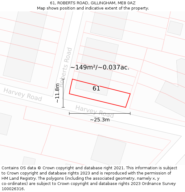 61, ROBERTS ROAD, GILLINGHAM, ME8 0AZ: Plot and title map