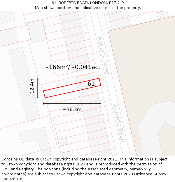 61, ROBERTS ROAD, LONDON, E17 4LP: Plot and title map