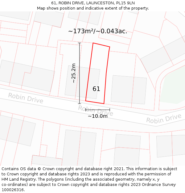 61, ROBIN DRIVE, LAUNCESTON, PL15 9LN: Plot and title map