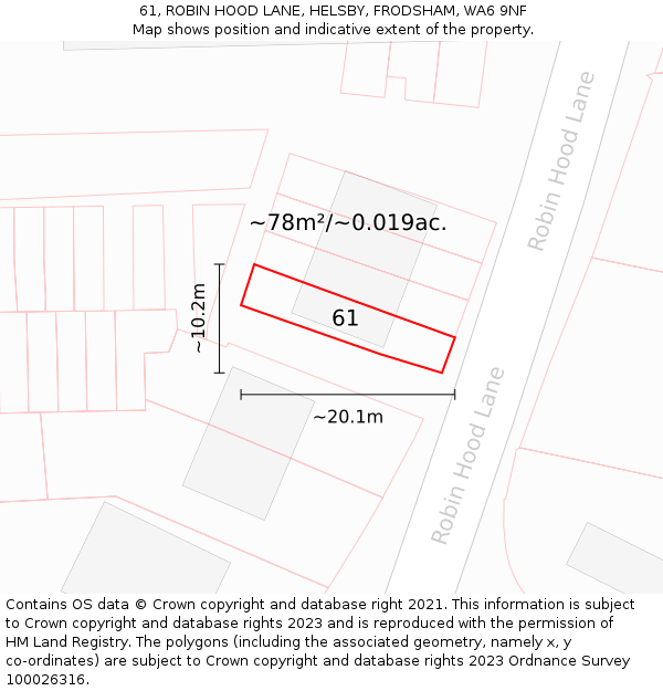 61, ROBIN HOOD LANE, HELSBY, FRODSHAM, WA6 9NF: Plot and title map