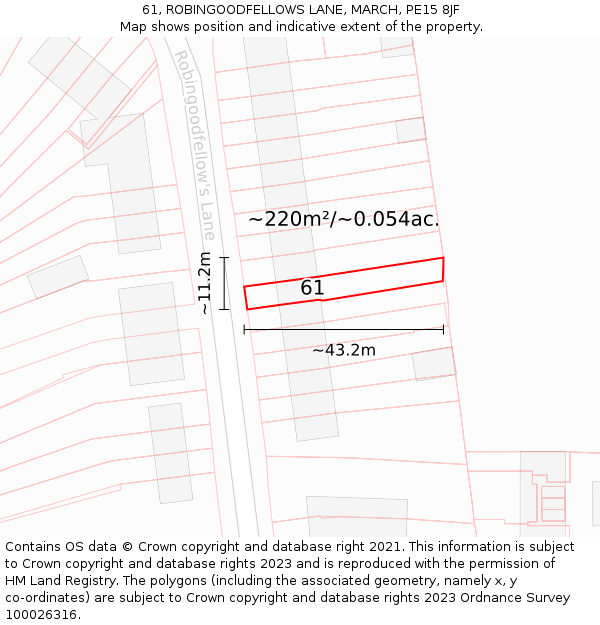 61, ROBINGOODFELLOWS LANE, MARCH, PE15 8JF: Plot and title map