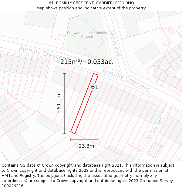 61, ROMILLY CRESCENT, CARDIFF, CF11 9NQ: Plot and title map