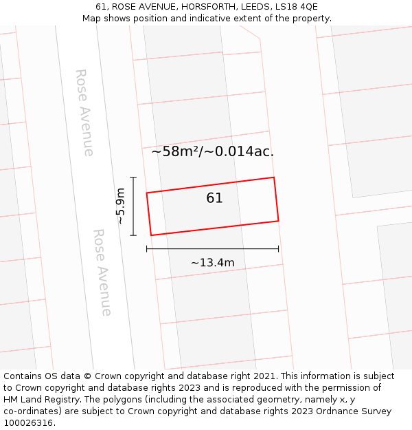 61, ROSE AVENUE, HORSFORTH, LEEDS, LS18 4QE: Plot and title map