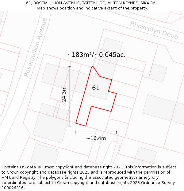 61, ROSEMULLION AVENUE, TATTENHOE, MILTON KEYNES, MK4 3AH: Plot and title map