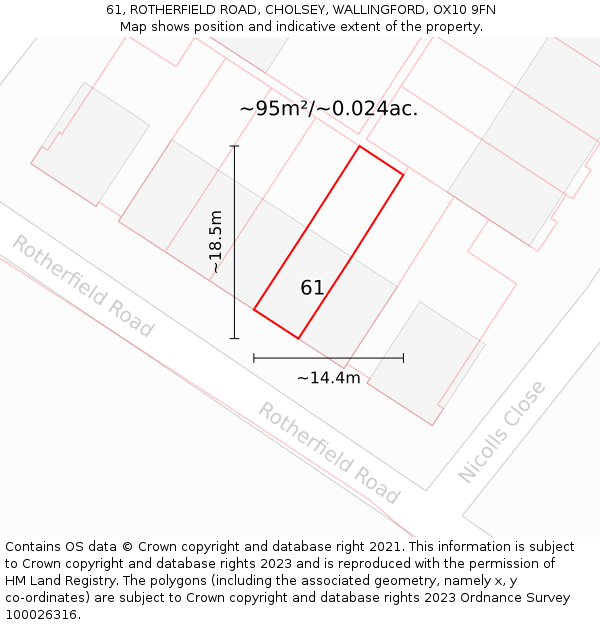 61, ROTHERFIELD ROAD, CHOLSEY, WALLINGFORD, OX10 9FN: Plot and title map