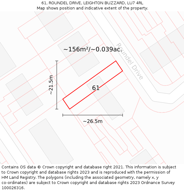 61, ROUNDEL DRIVE, LEIGHTON BUZZARD, LU7 4RL: Plot and title map