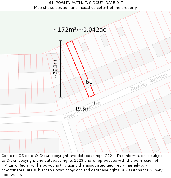 61, ROWLEY AVENUE, SIDCUP, DA15 9LF: Plot and title map