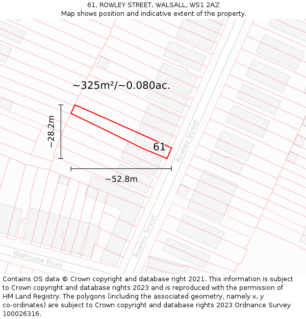 61, ROWLEY STREET, WALSALL, WS1 2AZ: Plot and title map