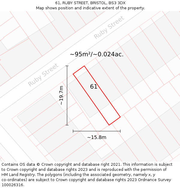 61, RUBY STREET, BRISTOL, BS3 3DX: Plot and title map