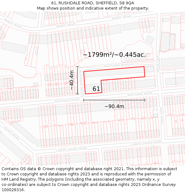 61, RUSHDALE ROAD, SHEFFIELD, S8 9QA: Plot and title map