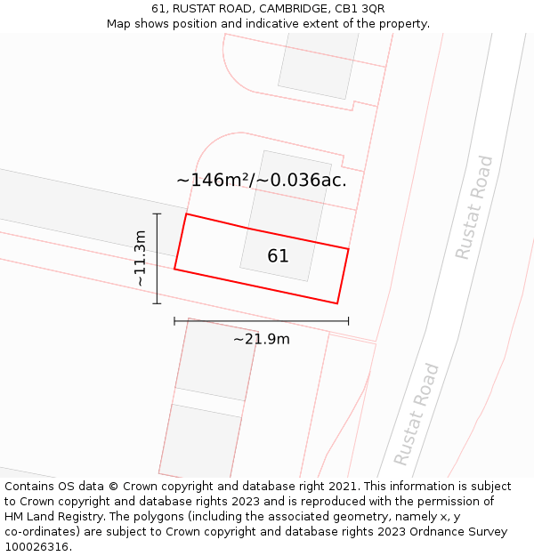 61, RUSTAT ROAD, CAMBRIDGE, CB1 3QR: Plot and title map