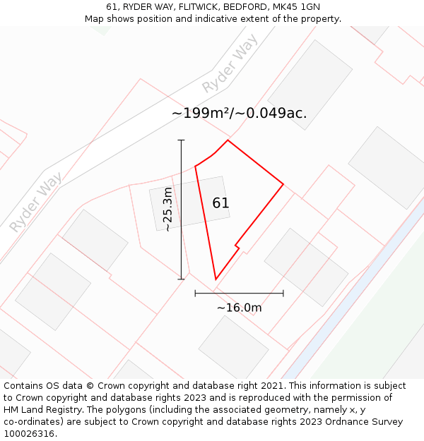 61, RYDER WAY, FLITWICK, BEDFORD, MK45 1GN: Plot and title map