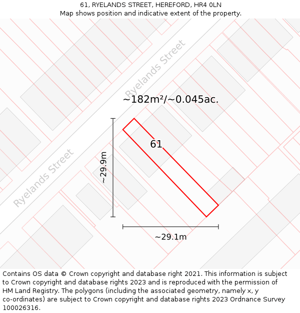 61, RYELANDS STREET, HEREFORD, HR4 0LN: Plot and title map