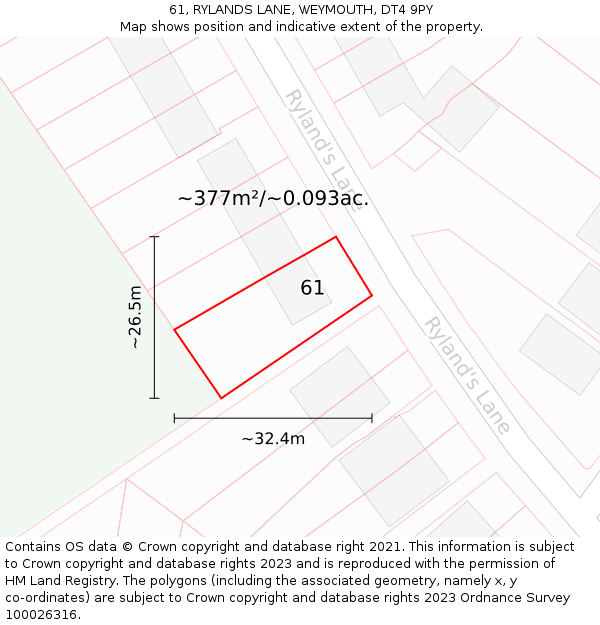 61, RYLANDS LANE, WEYMOUTH, DT4 9PY: Plot and title map