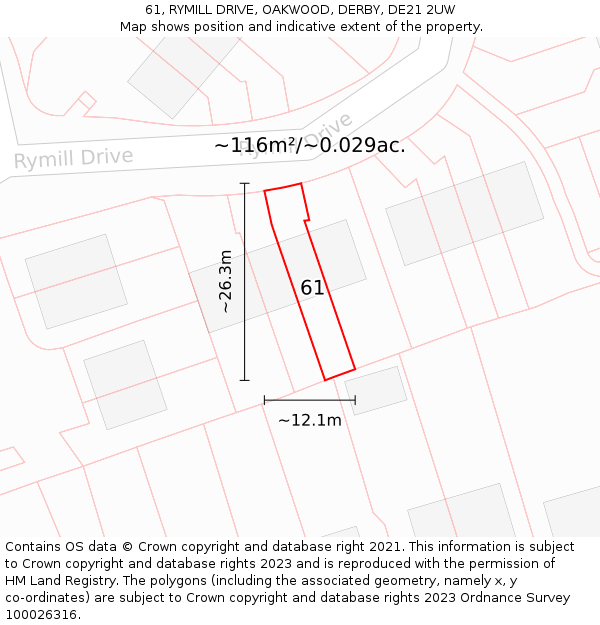 61, RYMILL DRIVE, OAKWOOD, DERBY, DE21 2UW: Plot and title map