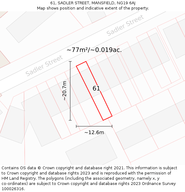 61, SADLER STREET, MANSFIELD, NG19 6AJ: Plot and title map