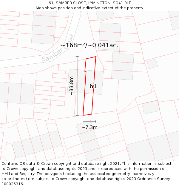 61, SAMBER CLOSE, LYMINGTON, SO41 9LE: Plot and title map