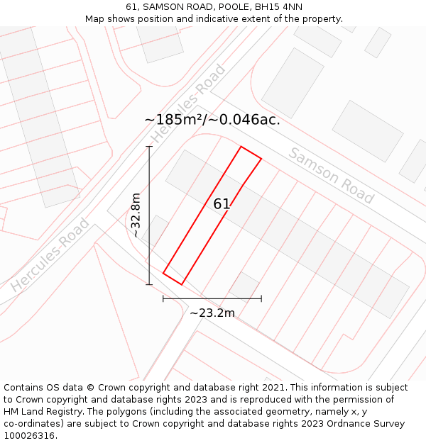 61, SAMSON ROAD, POOLE, BH15 4NN: Plot and title map