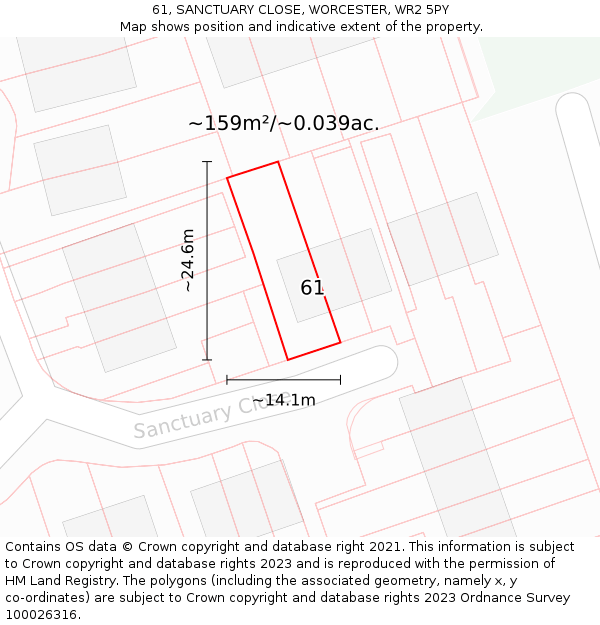 61, SANCTUARY CLOSE, WORCESTER, WR2 5PY: Plot and title map