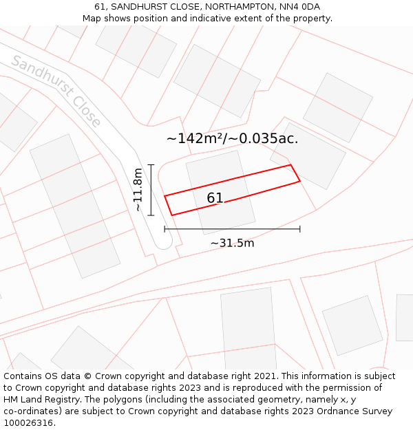 61, SANDHURST CLOSE, NORTHAMPTON, NN4 0DA: Plot and title map